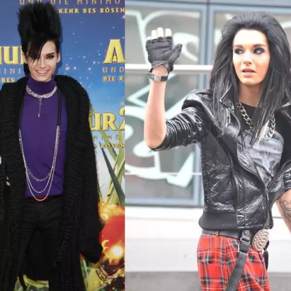 Bill Kaulitz, vocalista de Tokio Hotel, lleva la melena larga, a veces lacia y a veces tipo punk. El maquillaje es exagerado, lo que le da un estilo andrógino.