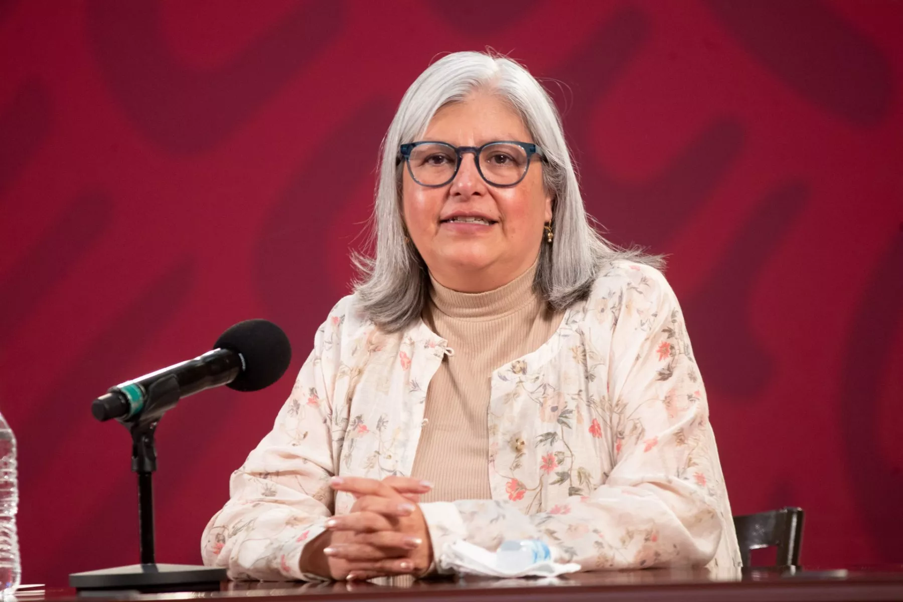 Graciela Marquez Colín, titular de Economía en la conferencia informe sobre los creditos a empresas para reactivar la economía en el país. Esto en el salón Tesoreria del Palacio Nacional.