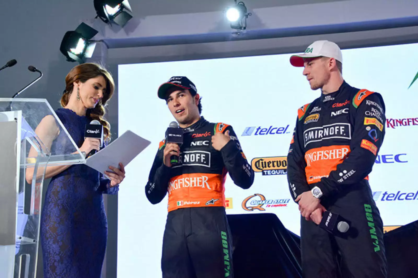 María José Rojas,Checo Pérez y Nico Hulkenberg.