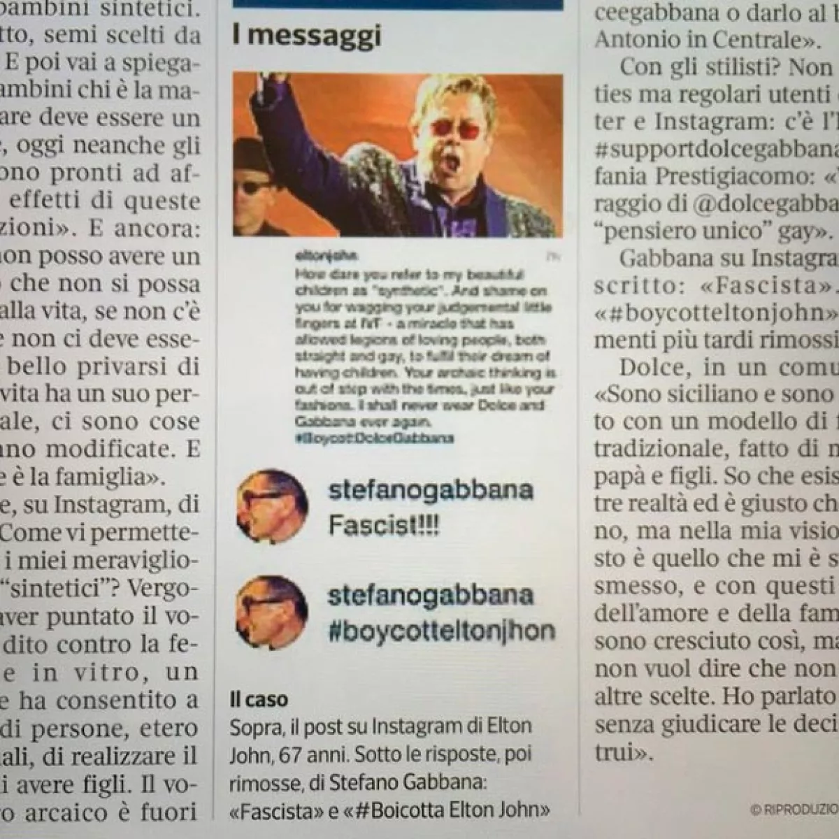 Desde hace varias horas Stefano ha publicado varias partes de periódicos en los que se oponen a la postura de Elton John.