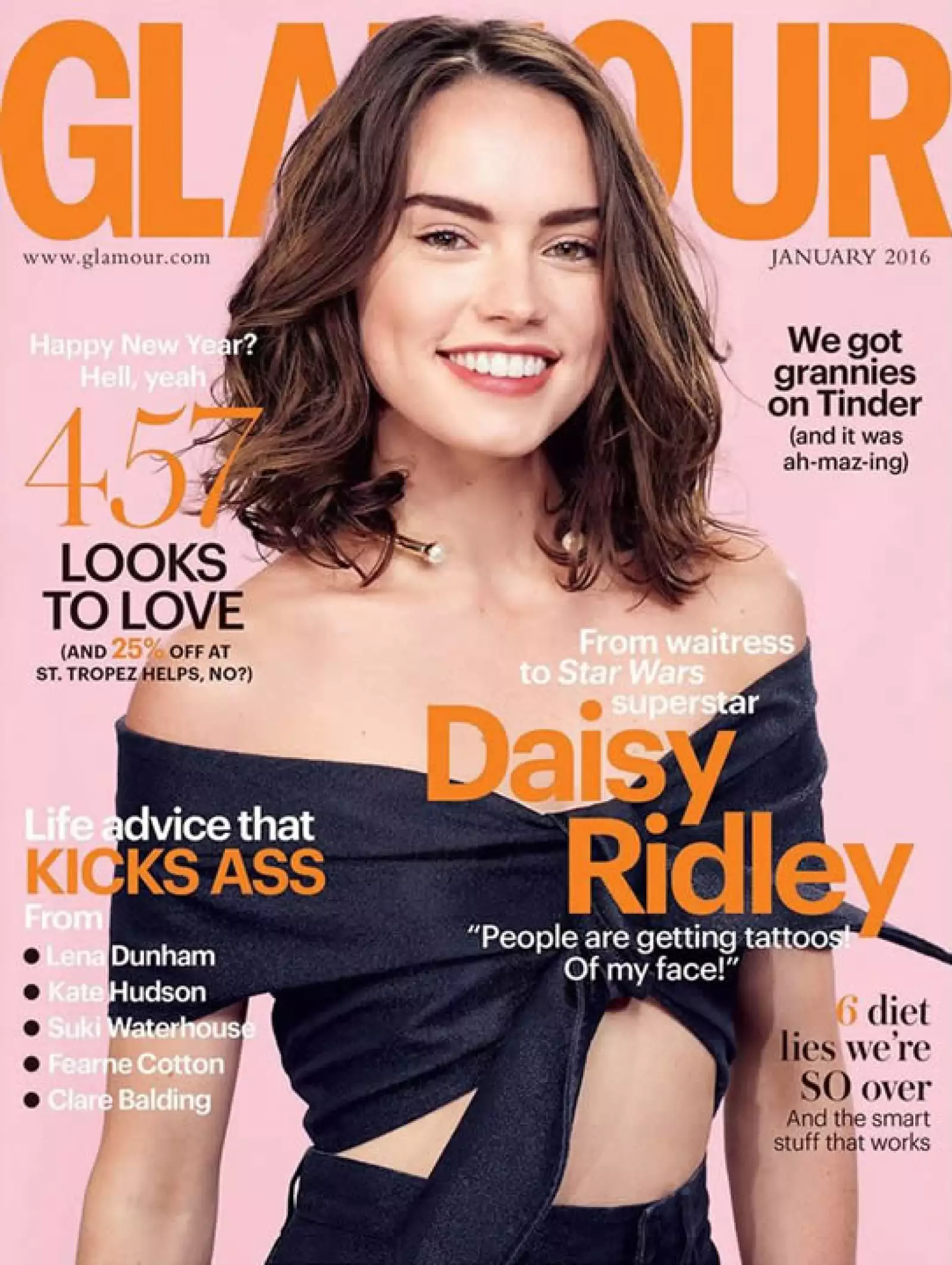 Glamour UK: Daisy Ridley, la estrella de Star Wars, aparece con un crop top y jeans a la cintura.