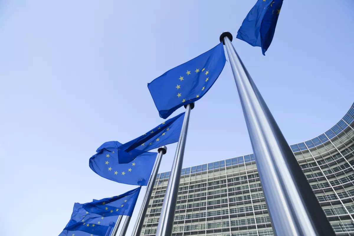 European flags in front of the Berlaymont building in Brussels