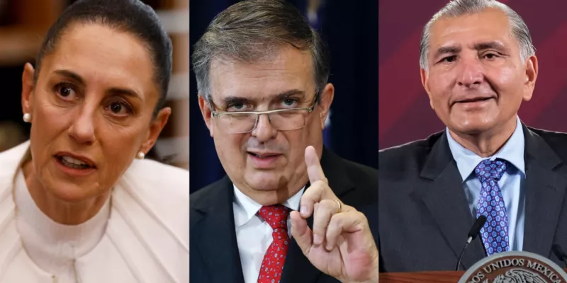 Claudia Sheinbaum y Marcelo Ebrard celebraron el triunfo de Delfina Gómez en la elección para gobernador del Estado de México. (Foto: Chip Somodevilla/Getty Images/AFP,  Raquel Cunha/Reuters y Presidencia/Reuters)