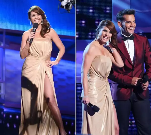 También usó un vestido drapeado a la cintura.