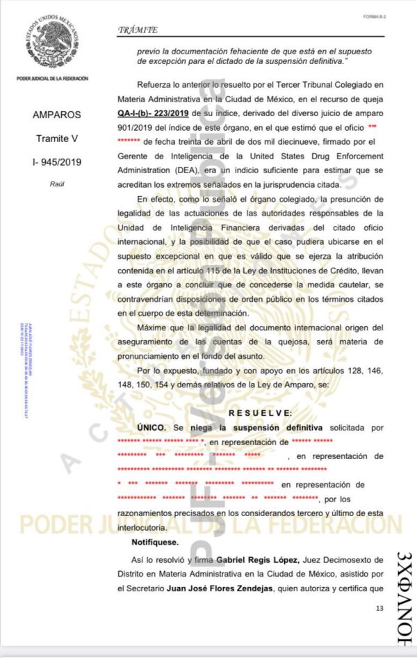 En un juicio de amparo iniciado por el empresario se dio a conocer la petición de investigación de la DEA a él y otras dos personas.