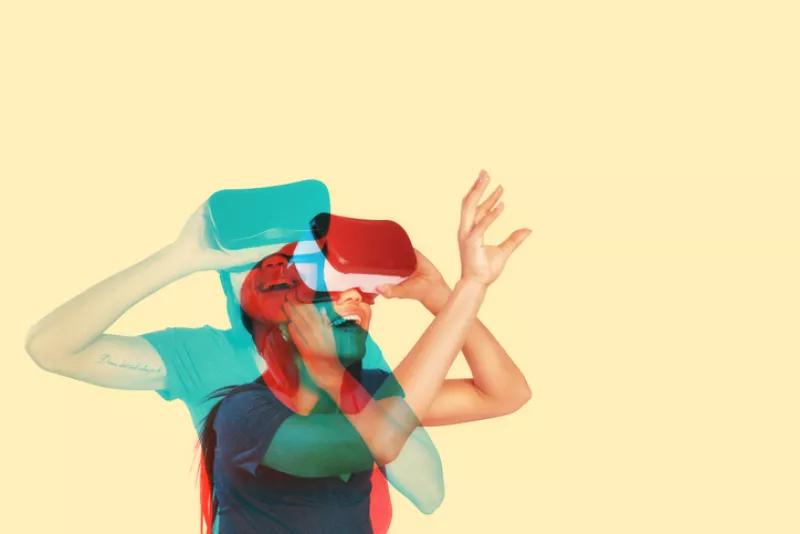 Young woman inside virtual reality