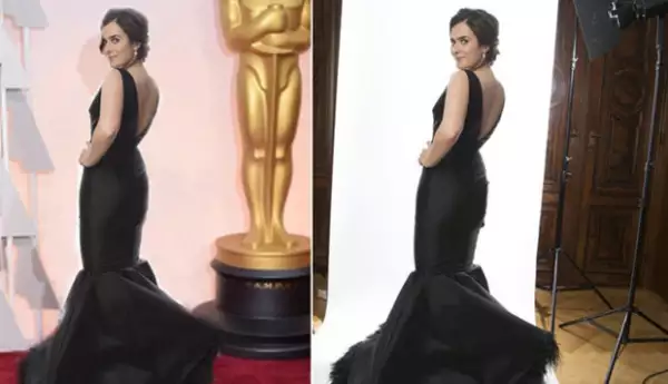 Anna creó en photoshop una foto como si hubiera estado en la alfombra roja de los premios Oscar de este año.