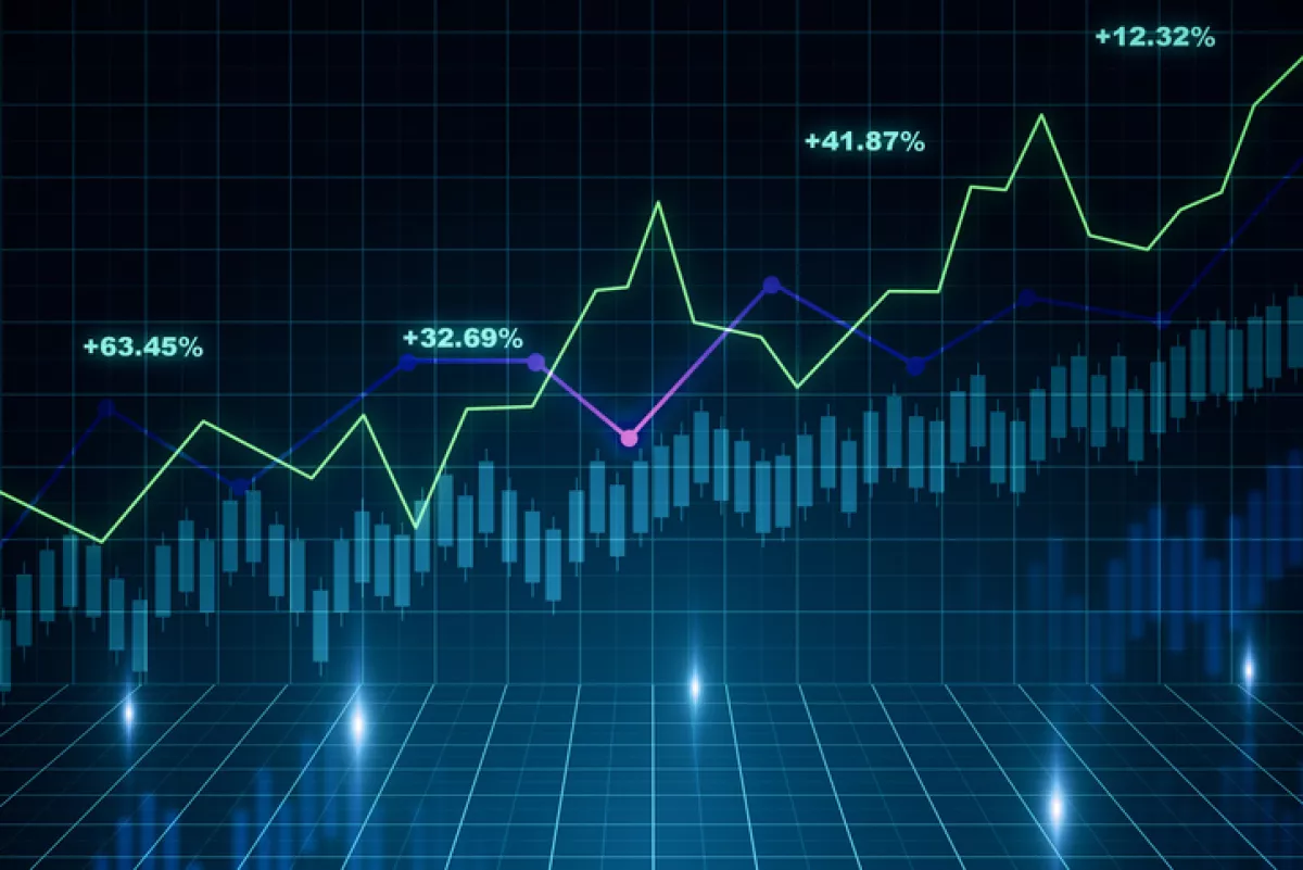 Front view growing financial chart. Investment and profit concept. 3D Rendering