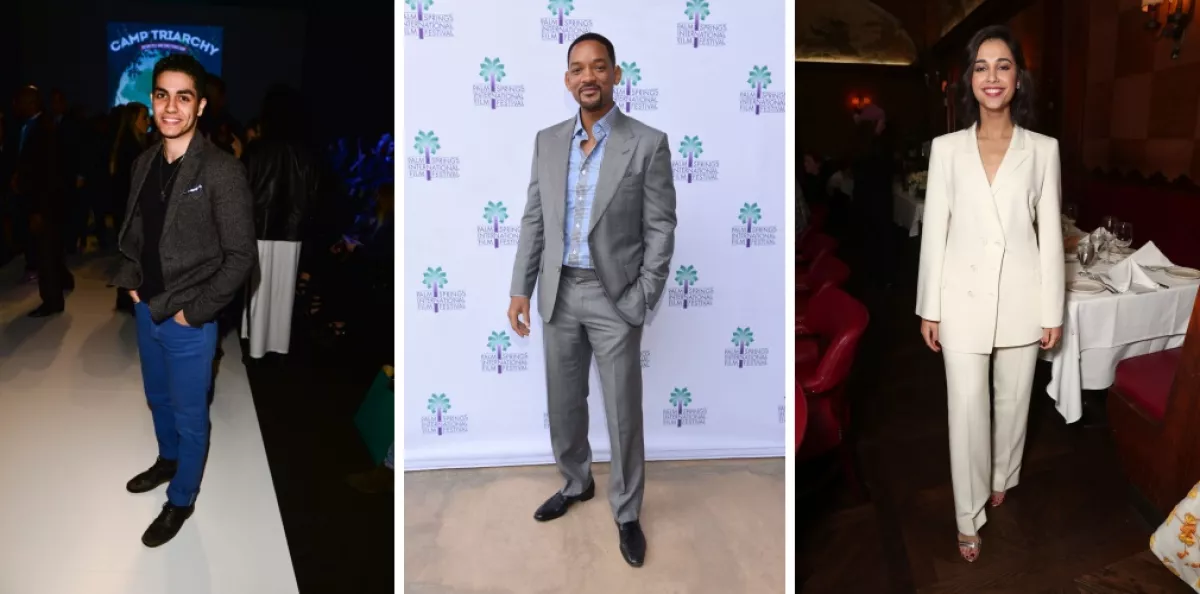 Mena Massoud, Will Smith y Naomi Scott 