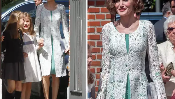 Para la ceremonia de la princesa, la Reina confió en su diseñador de cabecera, Felipe Varela.