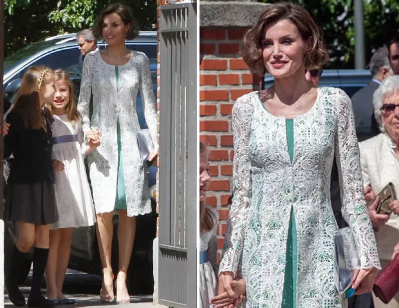 Para la ceremonia de la princesa, la Reina confió en su diseñador de cabecera, Felipe Varela.