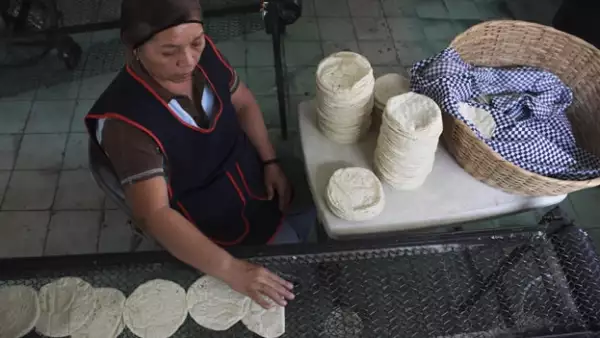 Una mujer produce tortillas