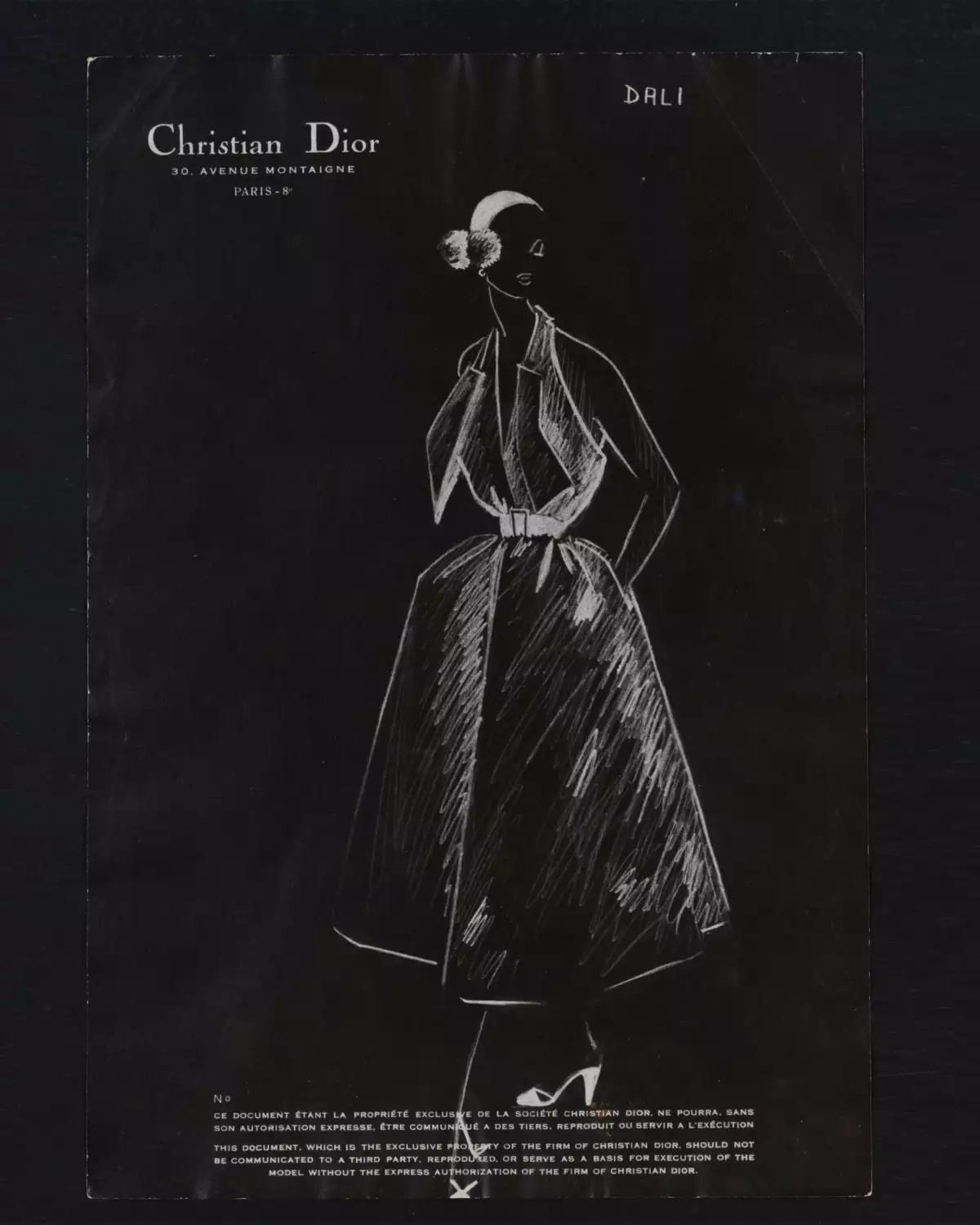 Foto del boceto original del 'Vestido Dalí', hecho por la casa de moda Christian Dior y firmado por el propio Salvador Dalí.
