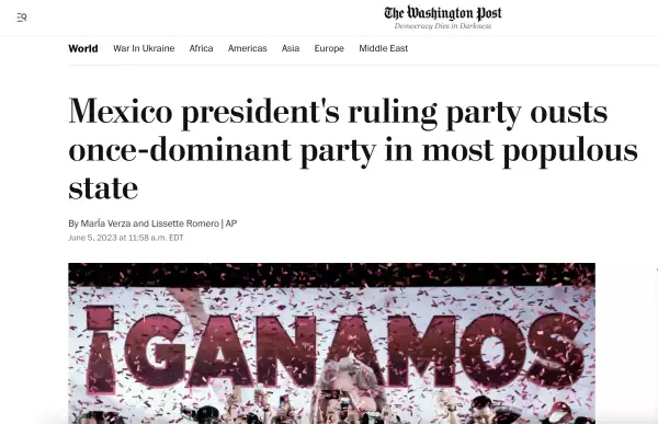 Captura de pantalla de una nota del periódico The Washington Post tomada la mañana del 5 de junio de 2023. 