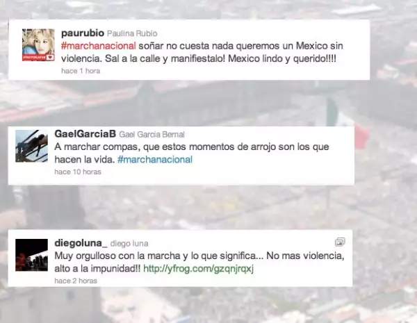 Paulina Rubio, Gael García y Diego Luna se pronunciaron a favor de la Marcha Nacional por la Paz en México.