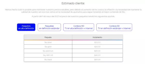 Sky tendrá nuevos precios a partir de mayo. 