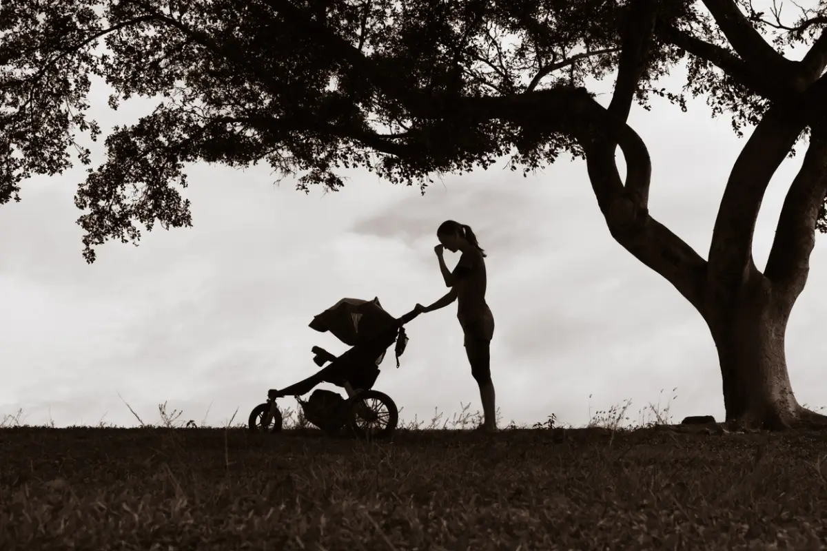 Tired mother suffering from post natal depression.