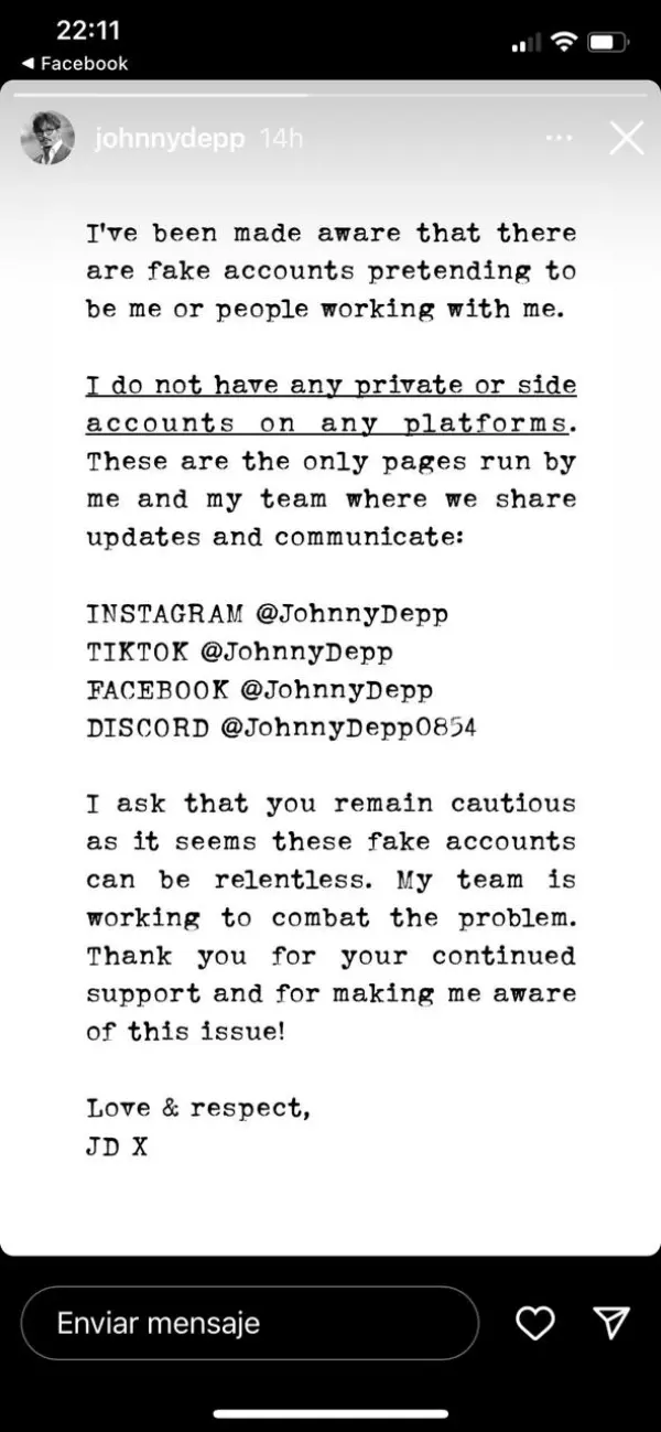 Mensaje de Johnny Depp