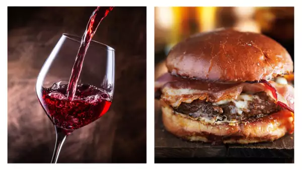 Vino y hamburguesa
