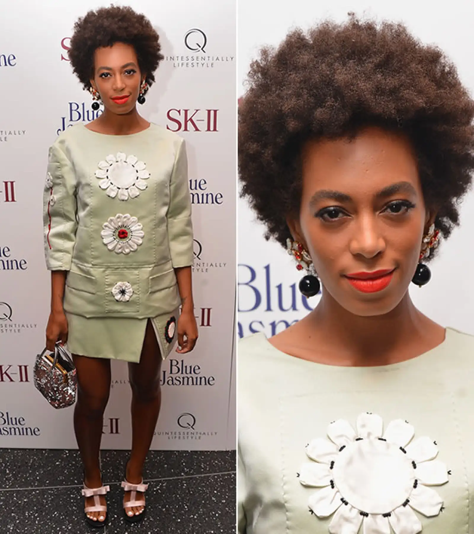 Premiere de `Blue Jasmine´ 2013: En Nueva York, la vimos con un look total de Prada spring 2013 para la ocasión. Una vez más llevó el pelo en un corto afro y labios extra rojos.