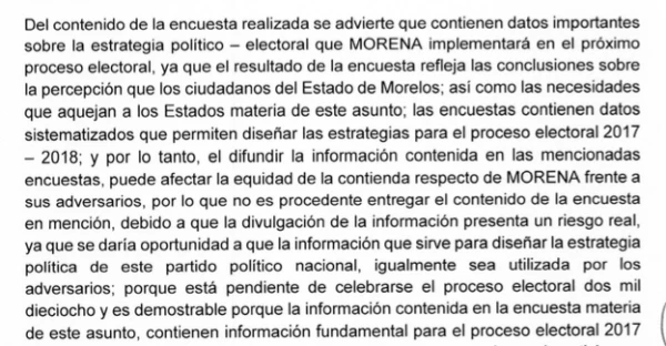 Morena alegó que sus contrincantes podrían copiar sus propuestas si se da a conocer la encuesta que da el triunfo a Cuauhtémoc Blanco.