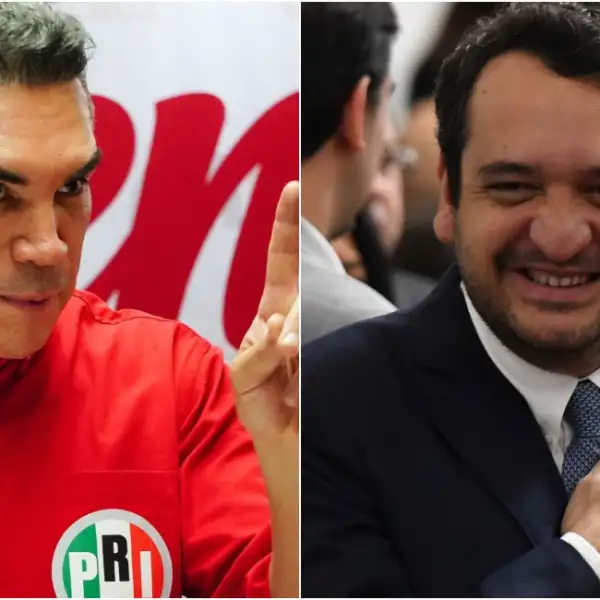 De lado izquiero, "Alito" Moreno, presidente del PRI. De lado derecho, "Andy" López Beltrán, hijo del expresidente AMLO. 