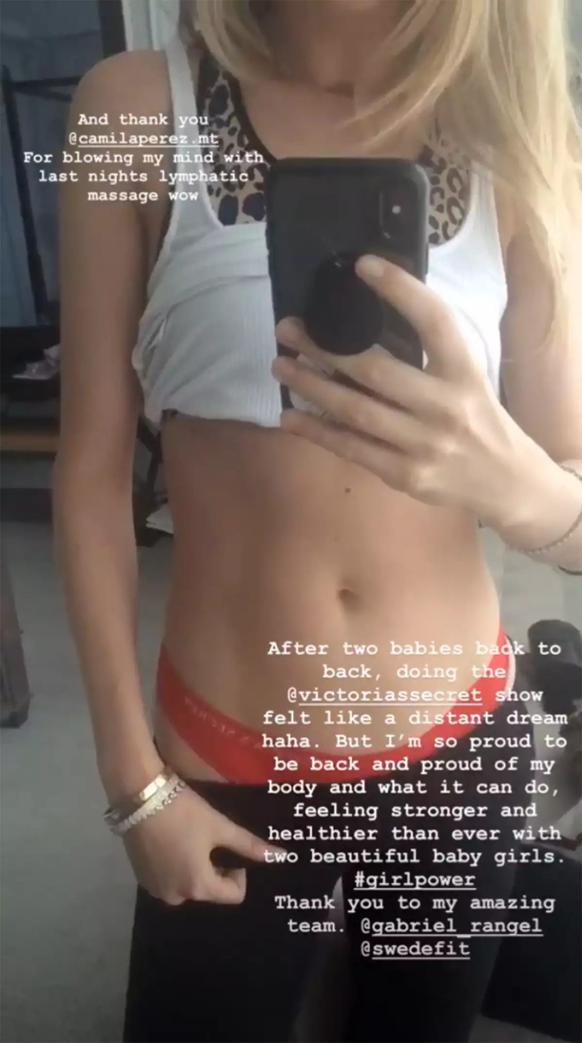 Behati Prinsloo se mostró maravillada ante el poder de su cuerpo. (Foto: Behati Prinsloo/ Instagram)