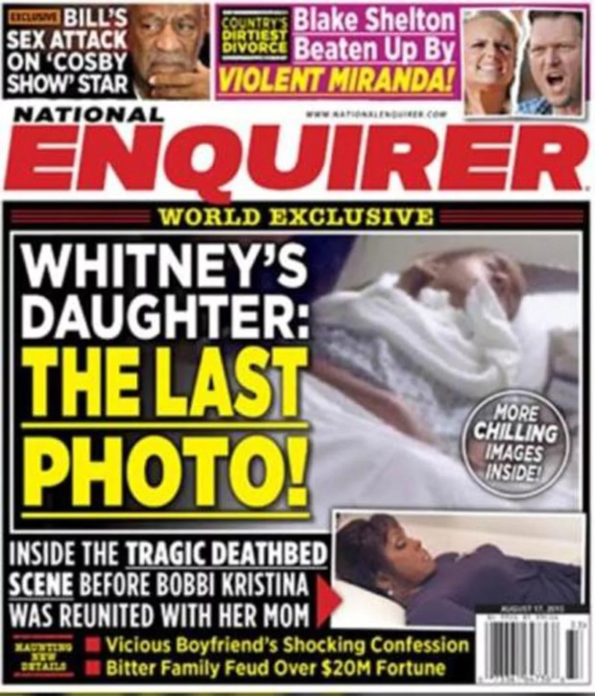 The National Enquirer publicó en portada una imagen que le tomaron a la hija de Whitney Houston en su lecho de muerte.