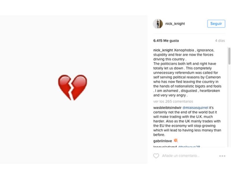 El fotógrafo Nick Night está muy molesto por el resultado a favor del Brexit. Ésta es la primera de tres publicaciones en la que comparte su descontento en Instagram.