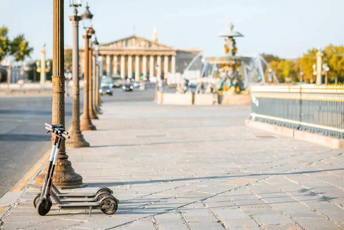 Electric scooters on the street in Paris