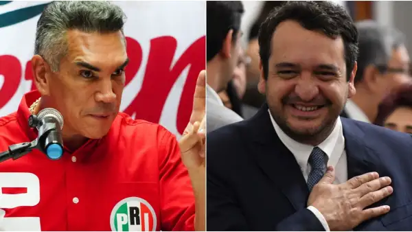 De lado izquiero, "Alito" Moreno, presidente del PRI. De lado derecho, "Andy" López Beltrán, hijo del expresidente AMLO. 