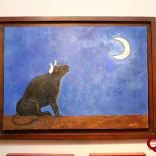 Cuadro "Ese Toro Enamorado de la Luna"  incausto y óleo
