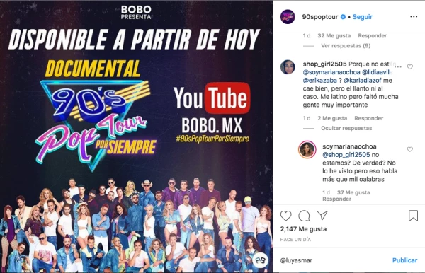 Instagram del show 90's Pop Tour