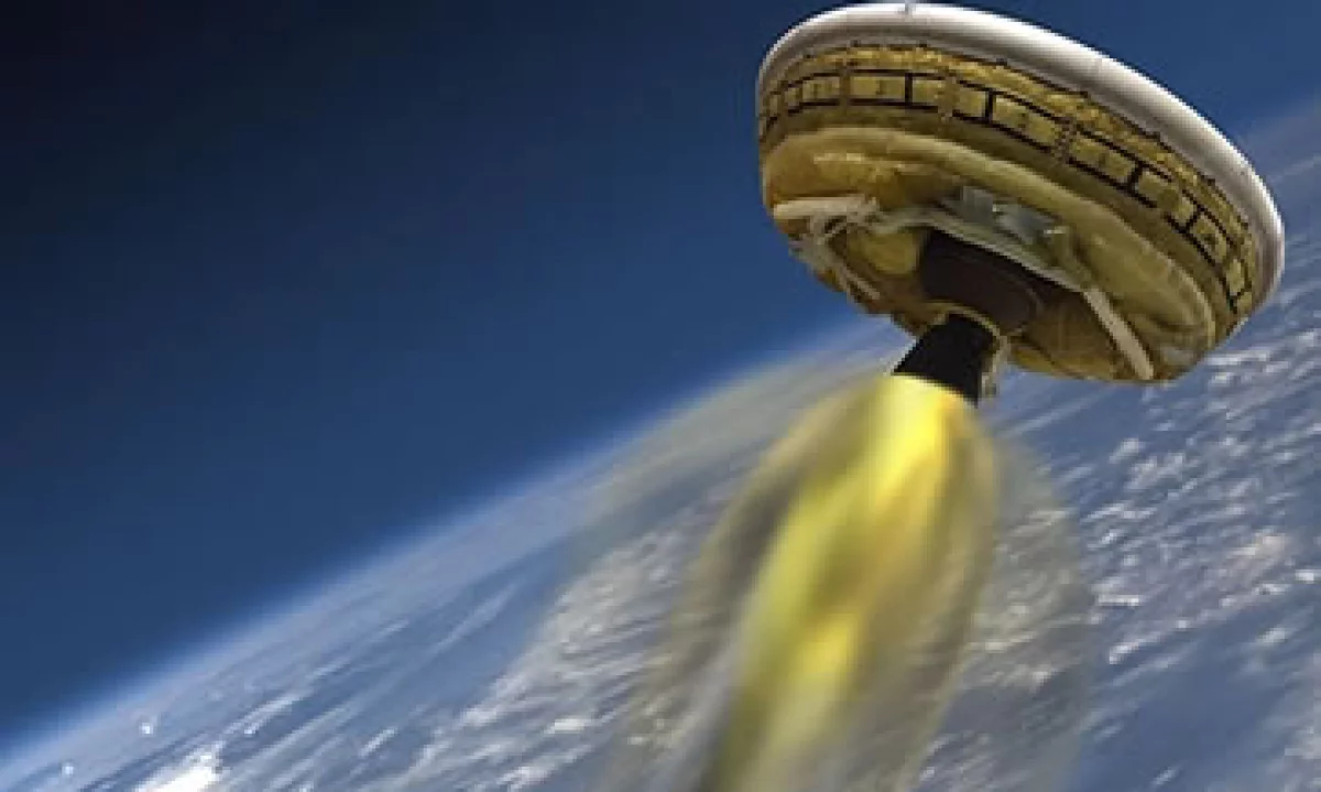 Una ilustración del 'platillo volador' que la NASA prueba como parte de futuras misiones a Marte. (Foto: NASA/JPL-Caltech)
