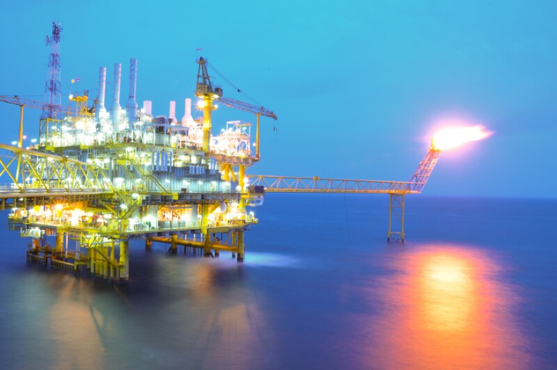 Oil and gas platform on sunrise time