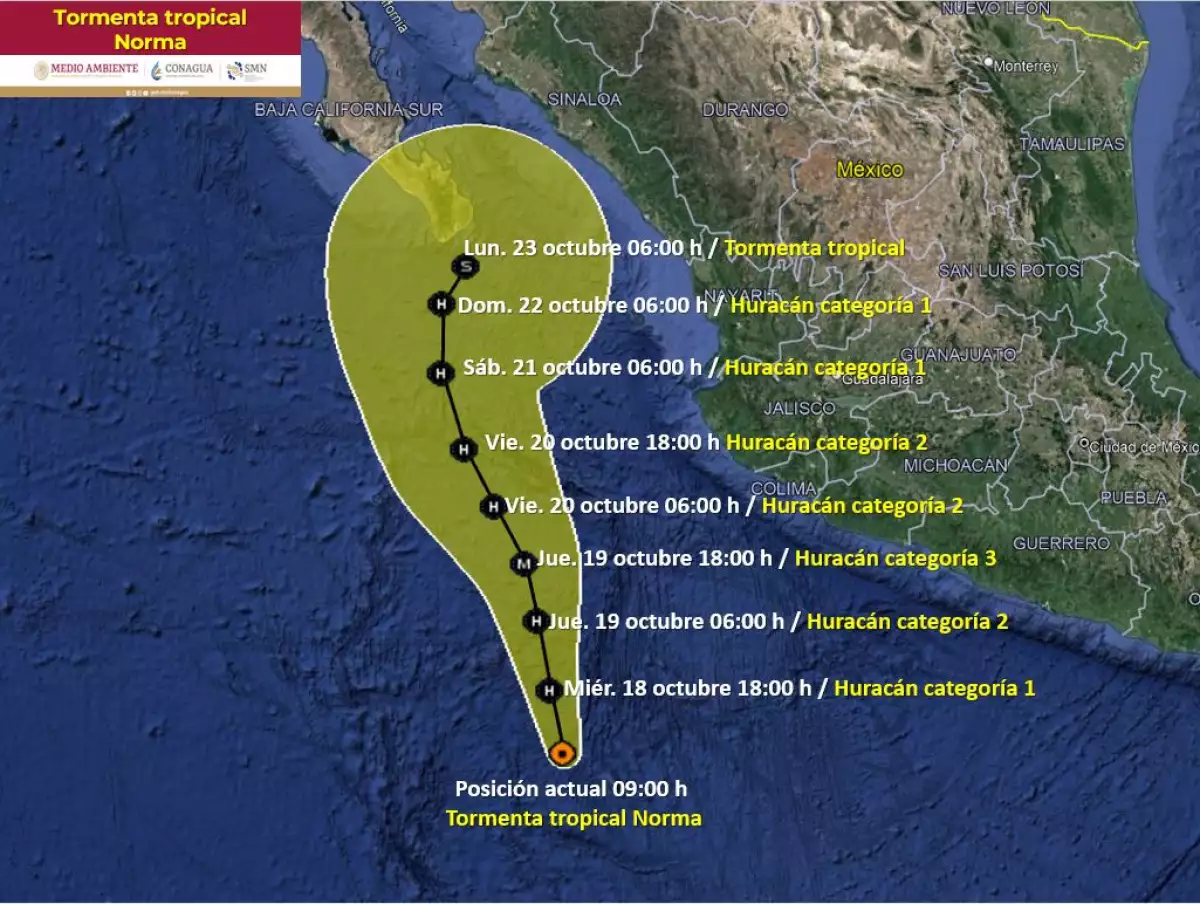 Trayectoria de la tormenta tropical Norma en vivo