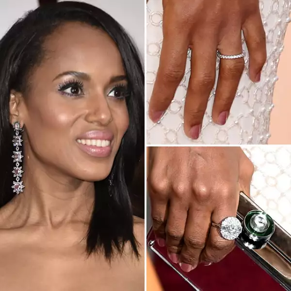 Kerry Washington usó aretes estilo ombre, rosas con zafiros de 25k y diamantes de 3.5k de Fred Leighton.