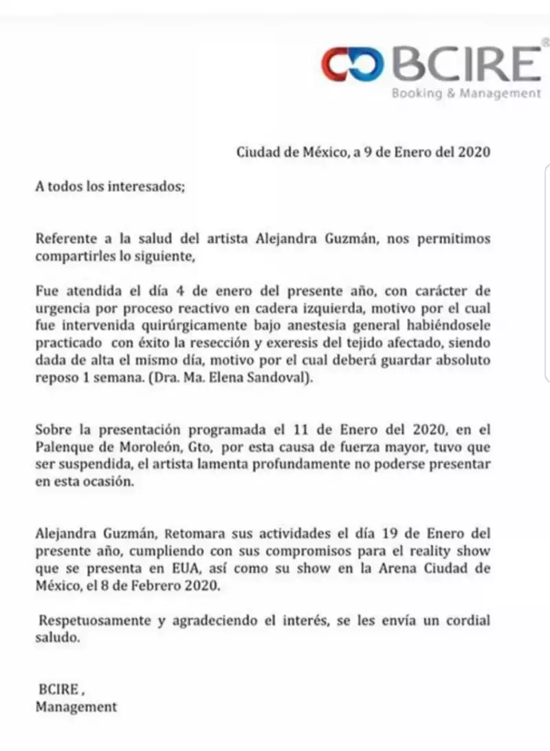 Comunicado Alejandra Guzmán