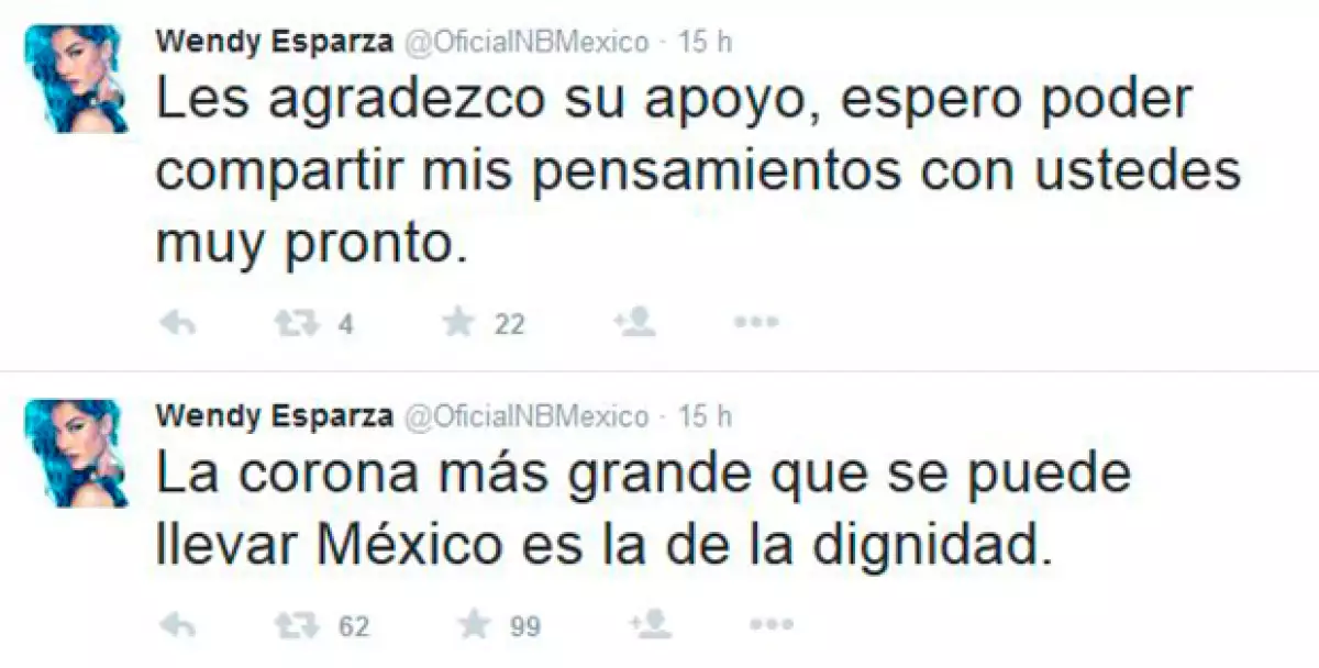 En Twitter, Wendy agradeció el apoyo de sus seguidores.