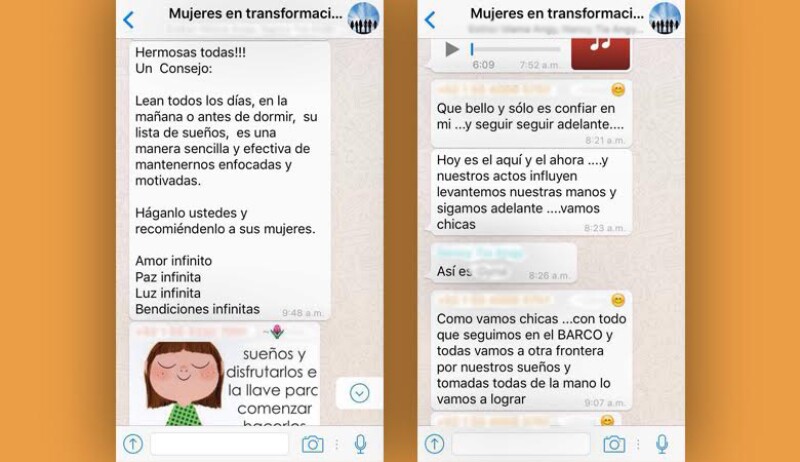 La interacción entre las integrantes no debe descuidarse. Constantemente todas deben estar alimentando el chat con mensajes de ánimo, superación y positivismo. De lo contrario se le llamará la atención a quién no lo haga, dice la filosofía del esquema.