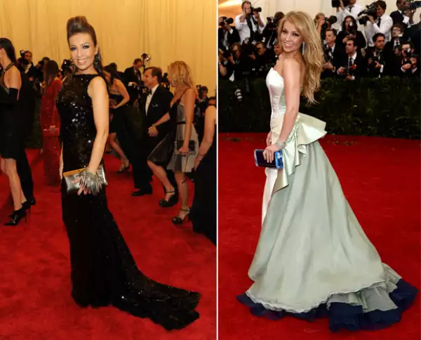 Thalía en la gala de Met en 2011 (izquierda) y 2014.