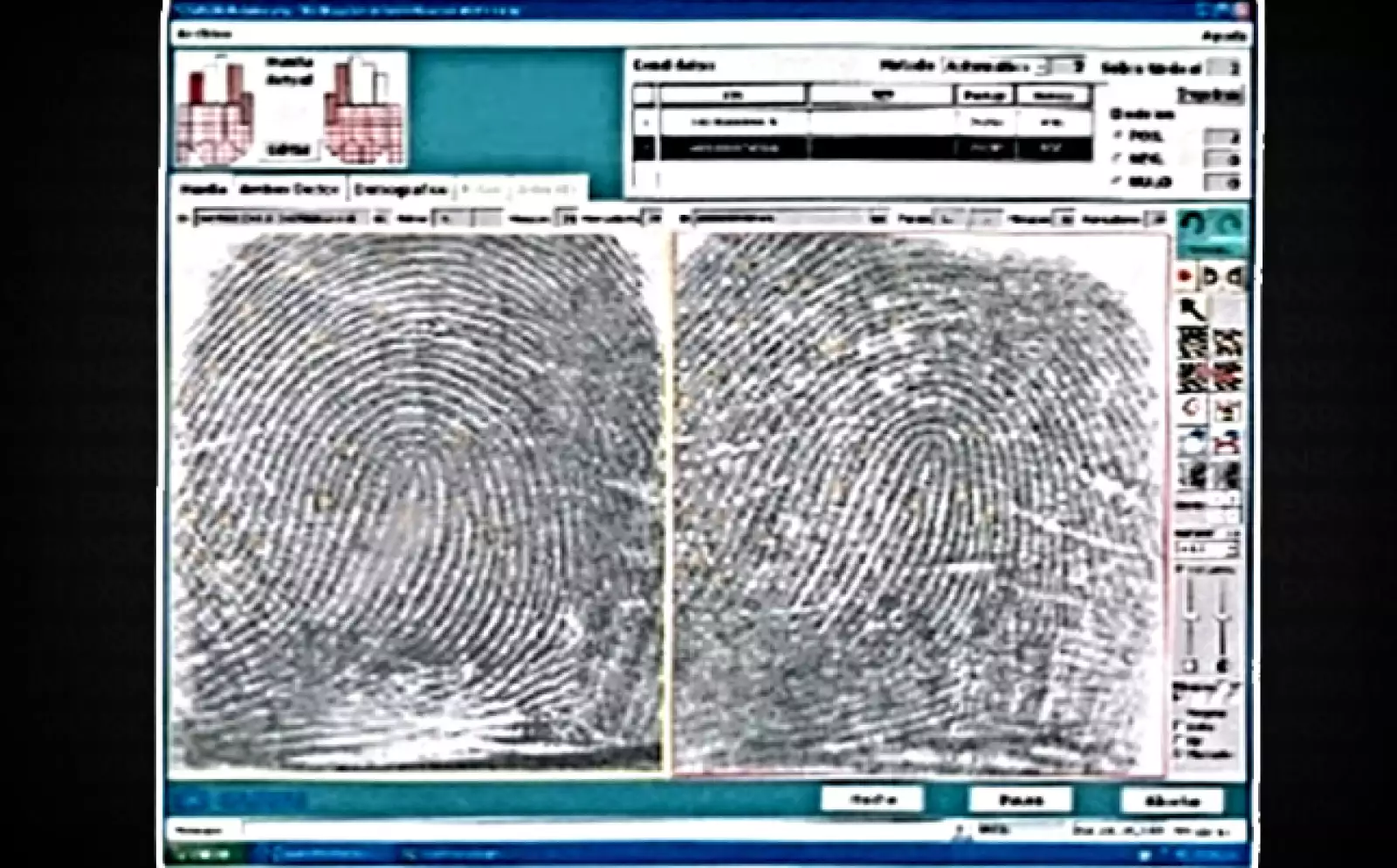 Y como tercer prueba se utilizó el material dactiloscópico-forense, es decir, que se tomaron huellas de las dos manos de los dos diez dedos del detenido y se compararon con las huellas que se tenían de su primer ingreso al penal.