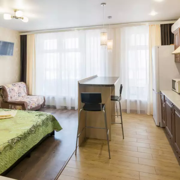 Interior of a small studio room, overall plan