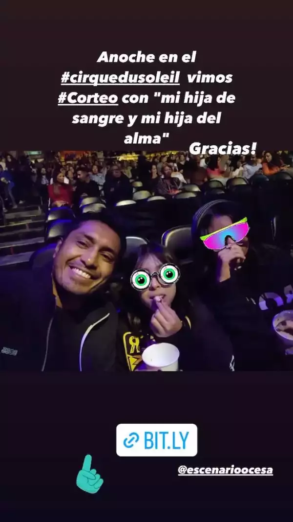 Tenoch Huerta y sus hijas en el Cirque du Soleil Corteo