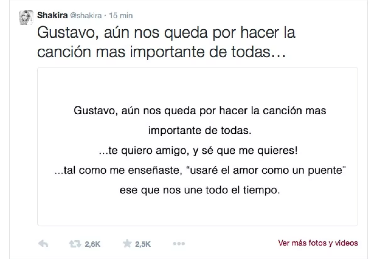 Shakira compartió la imagen de un emotivo mensaje a modo de despedida.