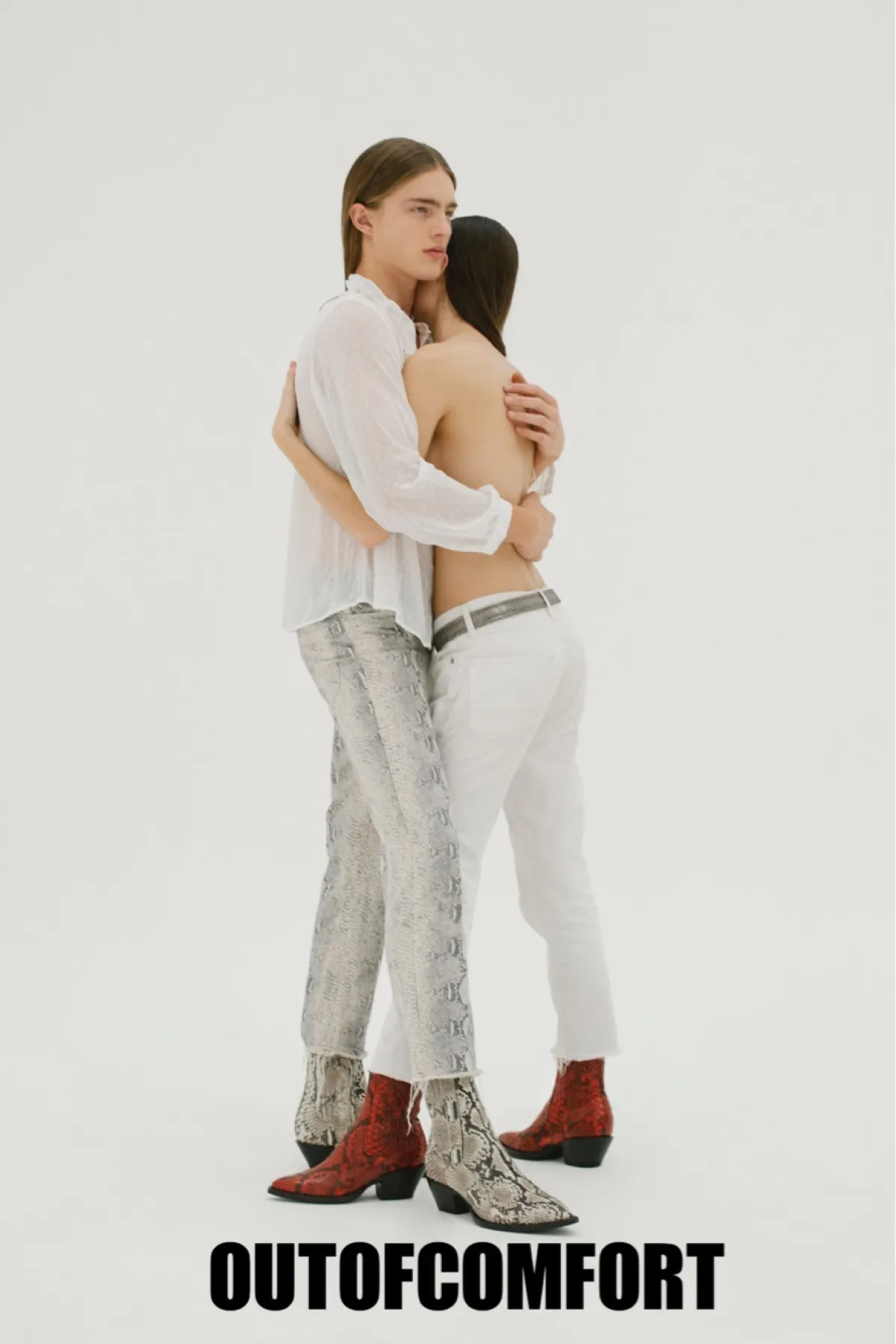 Botas Unisex Pitón Nude y Rojo 