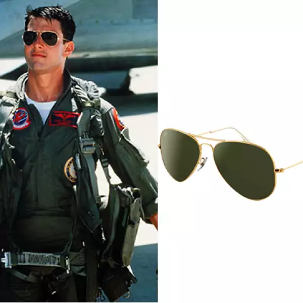 Nadie olvidará a Tom Cruise con su atuendo de piloto y aviators de RayBan en Top Gun.