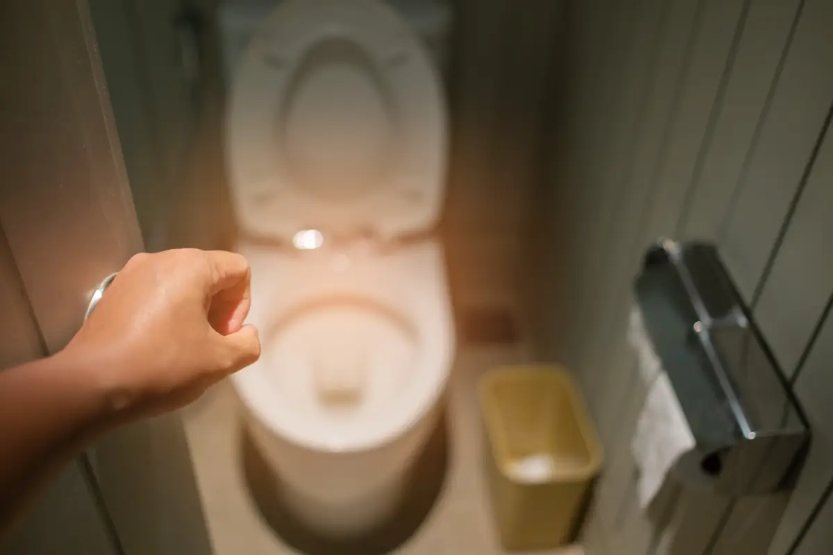 open the bathroom door, go to toilet