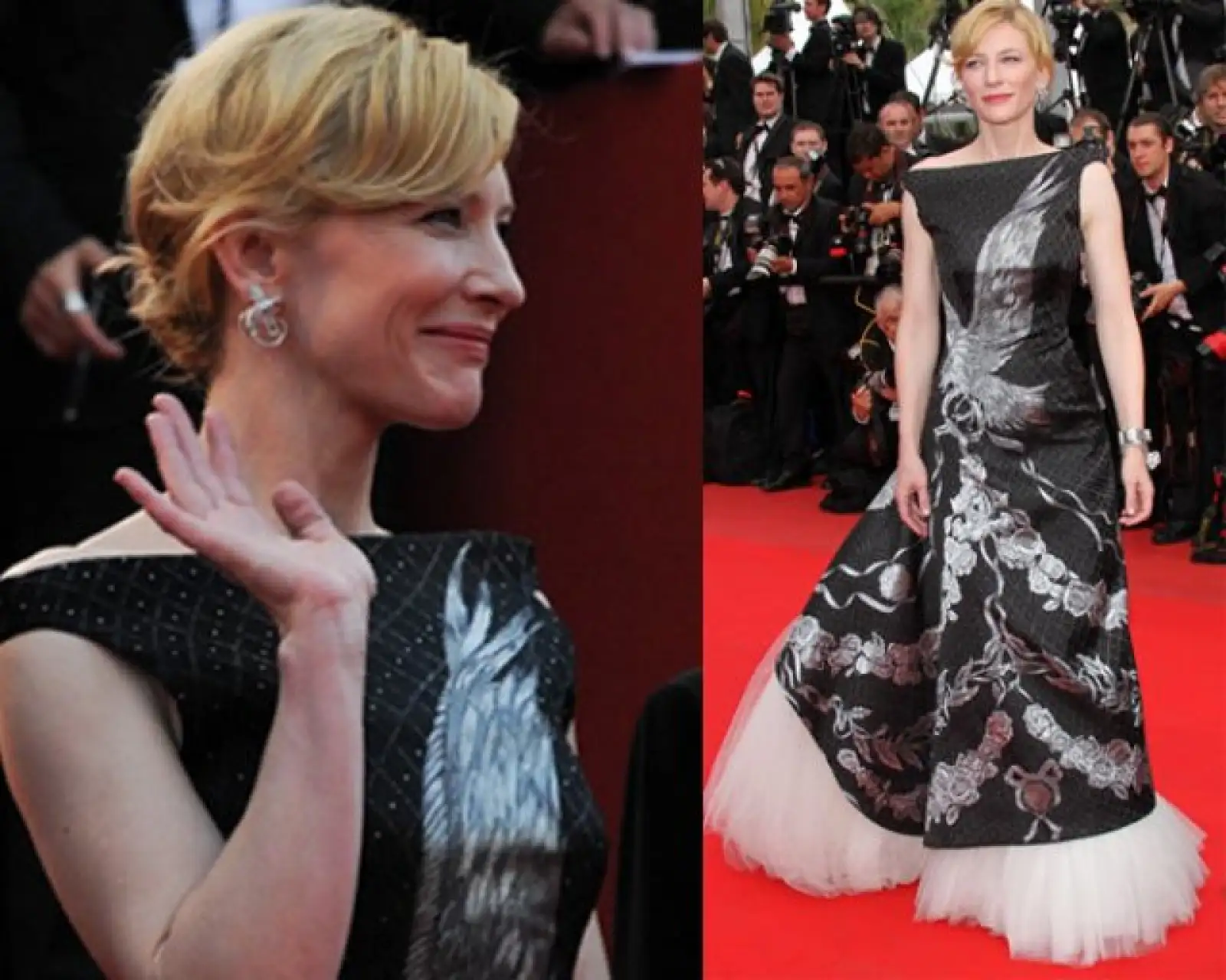 La ganadora del Oscar, Cate Blanchett, quien interpreta a Marion en el filme Robin Hood, rindió homenaje al diseñador británico Alexander Moqueen con este vestido.