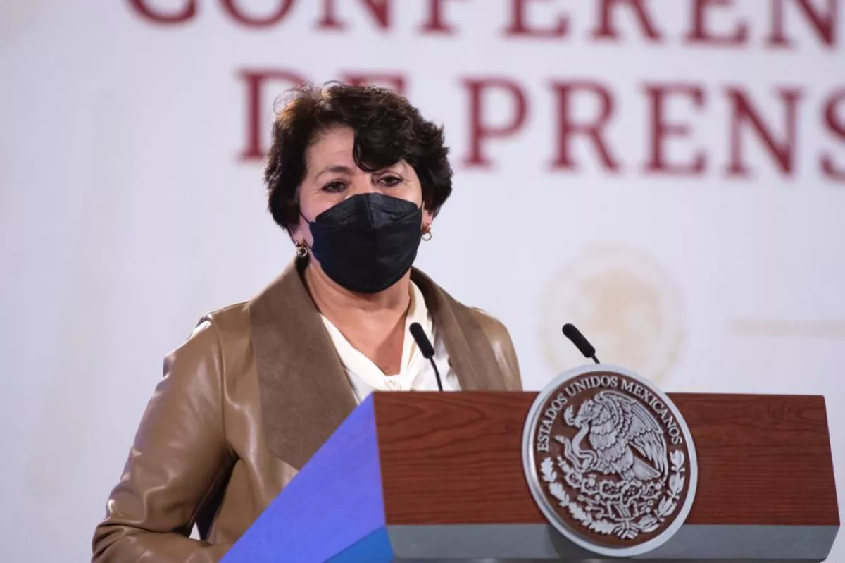 Delfina Gómez, secretaria de Educación Pública, en la conferencia matutina.